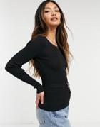 River Island Belted Back Detail Knit Bodyfit Top In Black