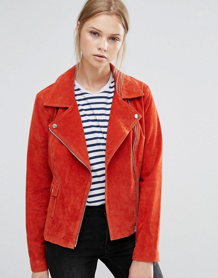 Vila Suede Biker Jacket - Red