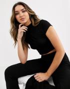 Asos Design Crop T-shirt With Cap Sleeve With Grown On Neck In Black
