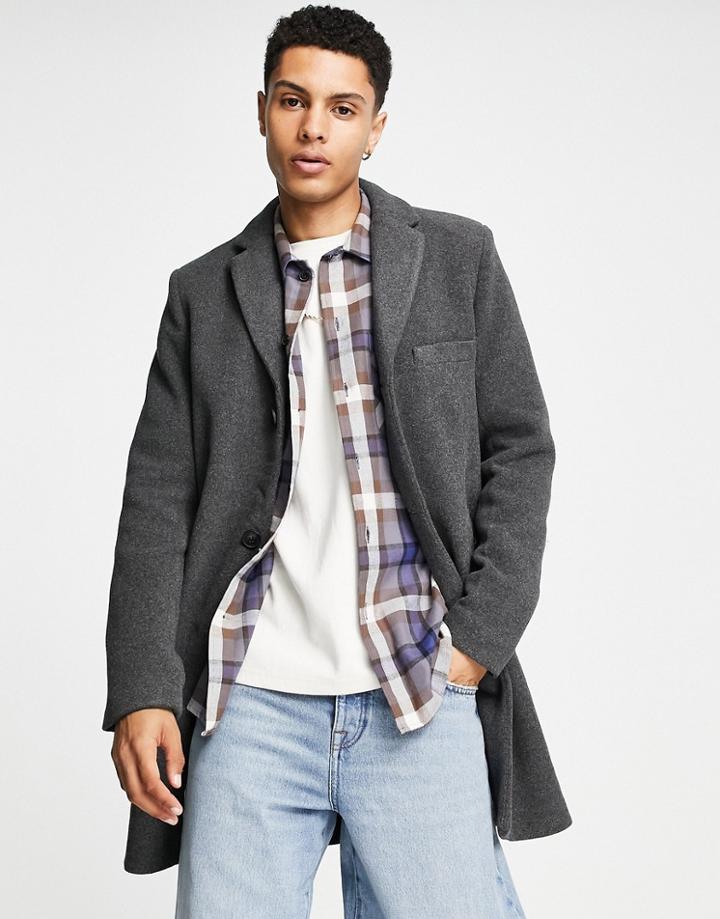 Only & Sons Wool Mix Overcoat In Gray-grey
