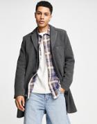 Only & Sons Wool Mix Overcoat In Gray-grey
