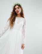 Asos Edition Wedding Floral Embroidered Bodice Maxi Dress With Mesh Skirt - White
