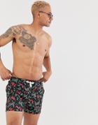 Bershka Swim Shorts With Geometric Print In Black - Black