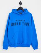 The Couture Club Hoodie In Blue 'world Tour' Heart Backprint