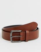 Asos Design Faux Leather Wide Belt In Brown With Burnished Silver Buckle