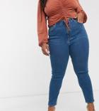 Asos Design Curve High Rise Ridley 'skinny' Jeans In Bright Midwash Blue-blues