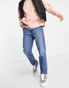 Bershka Vintage Straight Fit Jeans In Mid Blue-blues