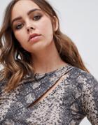 Asos Design Long Sleeve Top With Cut Out In Snake Print-multi