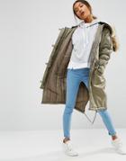 Asos Luxe Parka With Ma1 Detail - Green