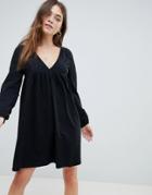 Asos Design Ultimate Cotton Smock Dress With Long Sleeves - Black