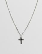 Asos Design Necklace With Cross Pendant In Burnished Silver - Silver