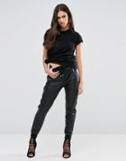 Replay Leather Look Jogger Pants - Black