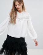 The English Factory Long Sleeve Blouse With Lace Trim - White