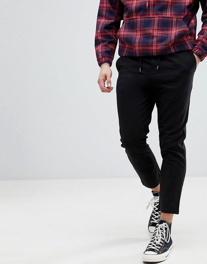 Jack & Jones Cropped Smart Slim Fit Pants With Drawstring Waist - Black