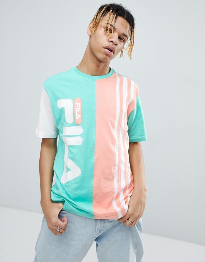 Fila Black Line T-shirt With Contrast Stripe Panel In Green - Green