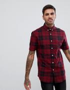 Asos Design Stretch Slim Poplin Check Shirt In Red - Red