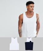 Brave Soul 2 Pack Plain And Block Contrast Pocket Tank - White