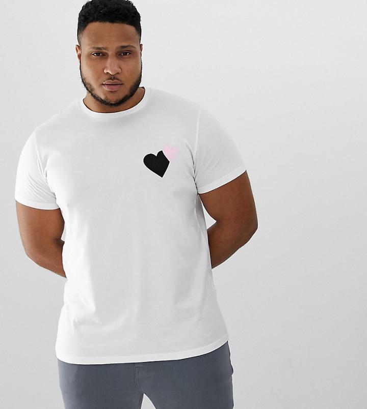 Asos Design Plus Valentines T-shirt With Heart Chest Print - White