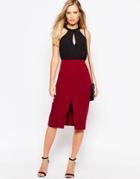 Asos Pencil Skirt With Split Detail In Crepe - Berry