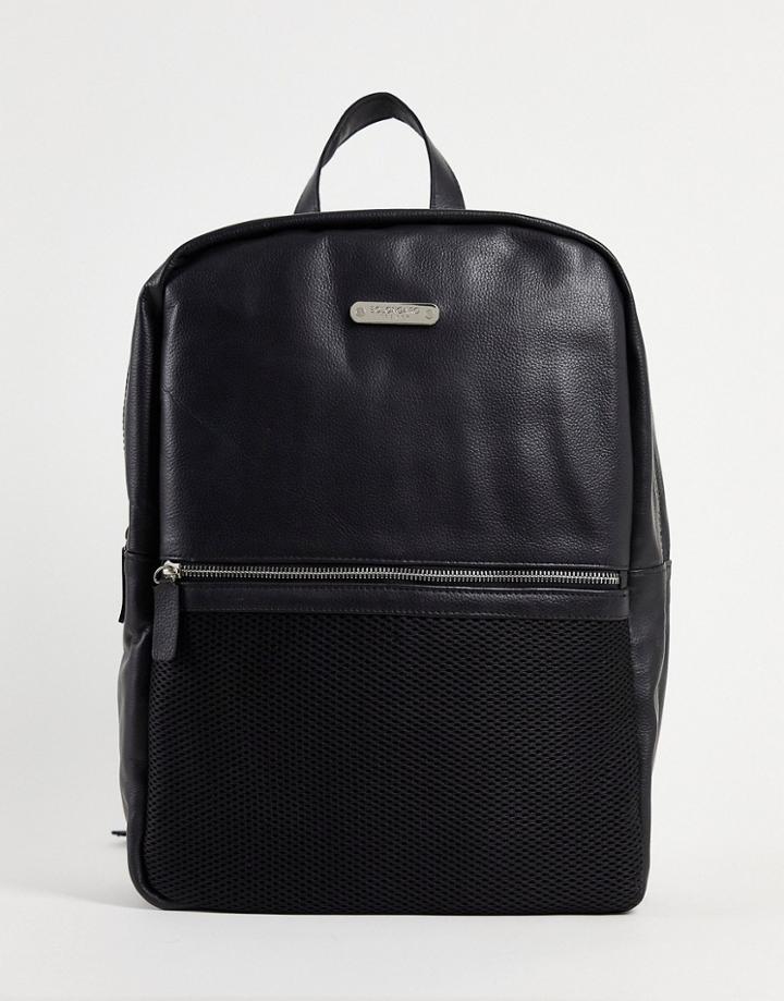 Bolongaro Trevor Leather Backpack With Mesh Pocket-black