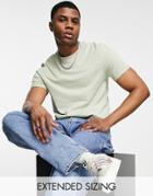 Asos Design T-shirt With Roll Sleeve In Washed Khaki-green