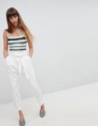 New Look Tie Waist Tapered Pant - White