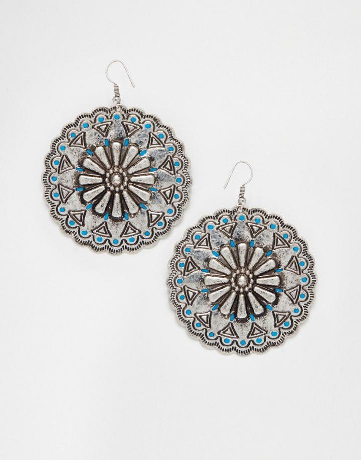 Asos Feather Wheel Earrings - Antique Silver