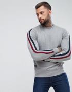 Threadbare Retro Sport Contrast Stripe Crew Neck Sweat - Gray