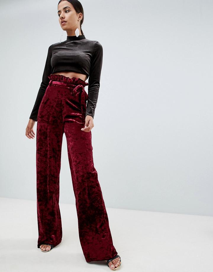 In The Style Sarah Ashcroft Crushed Velvet Paperbag Waist Pants - Red