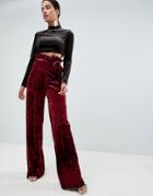 In The Style Sarah Ashcroft Crushed Velvet Paperbag Waist Pants - Red