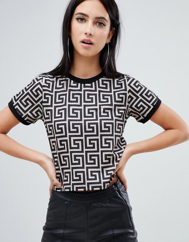 Asos Design Crop Top In Geo Monogram Print - Multi