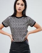 Asos Design Crop Top In Geo Monogram Print - Multi