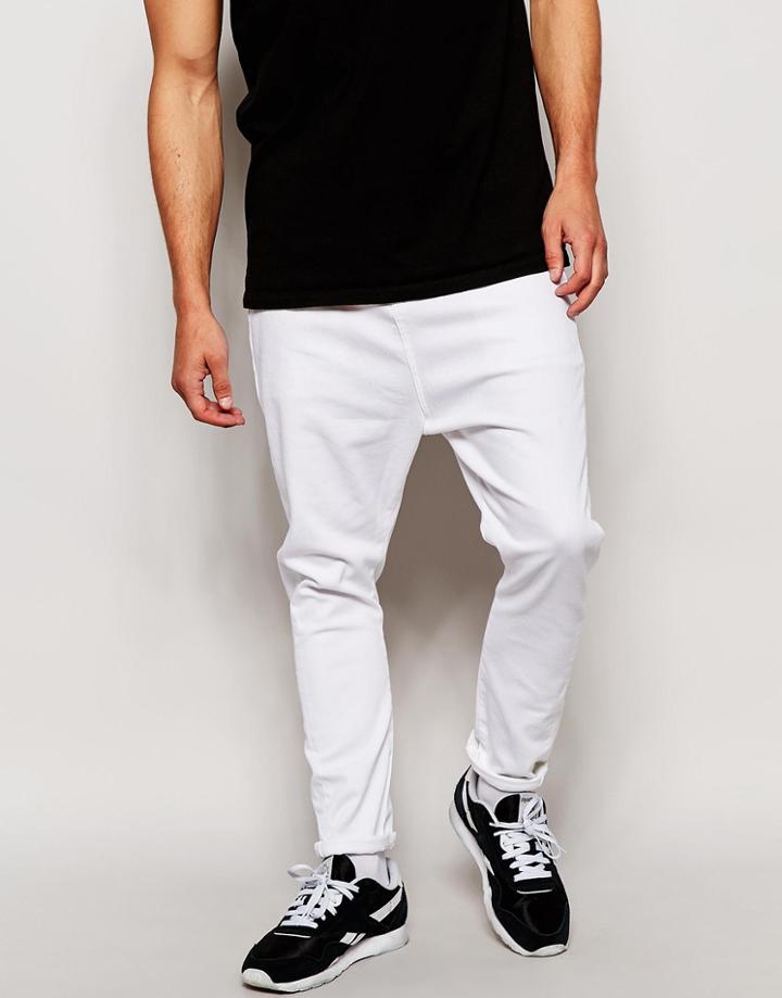 Asos Drop Crotch Jeans In White - White