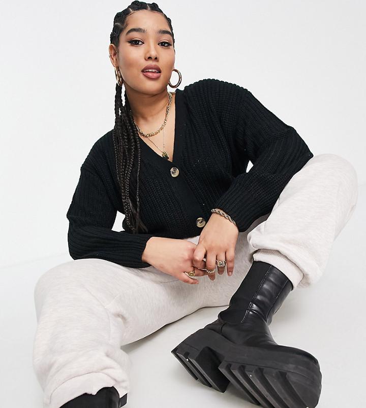 Brave Soul Plus Daisy Boxy Cardigan-black