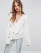 Asos Sweater With Wrap And Tie - Cream