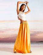 Asos Design Satin Midaxi Skirt With Chain Detail In Gold-yellow