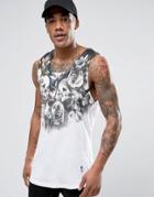 Religion Longline Tank With Fading Graphic Print - White