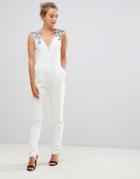 Little Mistress Tailored Jumpsuit With Embellished Detail - Cream