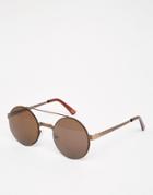 Asos Round Sunglasses In Brown Sheet Metal - Brown