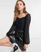 New Look Textured Chiffon Square Neck Blouse In Black