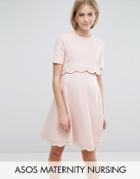 Asos Maternity Nursing Scallop Dress With Short Sleeve - Pink
