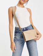 Asos Design Beige Leather Multi Gusset Cross Body Bag With Wide Strap-neutral
