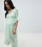 Asos Design Maternity Lace Wrap Midi Dress - Green