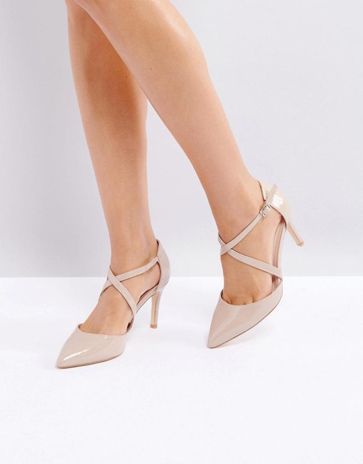 London Rebel Cross Over Mid Height Point High Heels - Beige