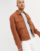 Asos White Two-piece Harrington Jacket In Rich Tan Linen-brown