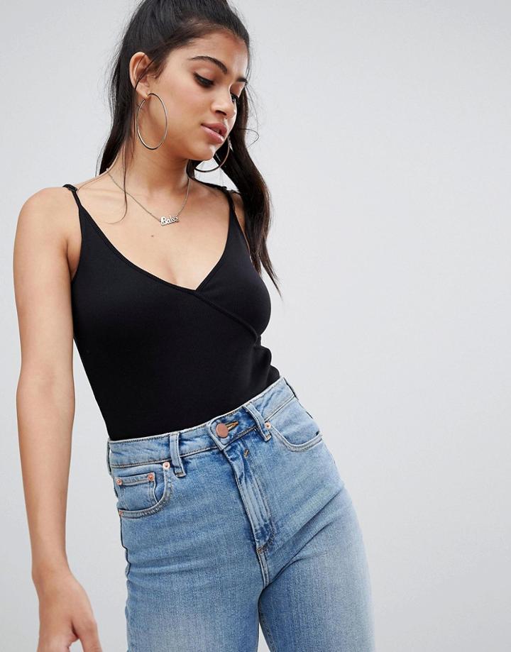 Asos Design Cami Body With Wrap Front In Black - Black