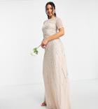 Frock And Frill Tall Bridesmaid Short Sleeve Maxi Dress With Embellishment In Blush-pink