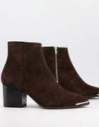 Asos Design Heeled Chelsea Boots With Pointed Toe In Brown Suede With Black Sole And Metal Toe Cap