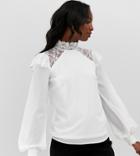 Fashion Union Tall High Neck Long Sleeve Top With Lace Detail - White
