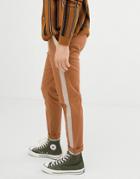 Asos Design Tapered Pants In Tan With Side Tape - Beige